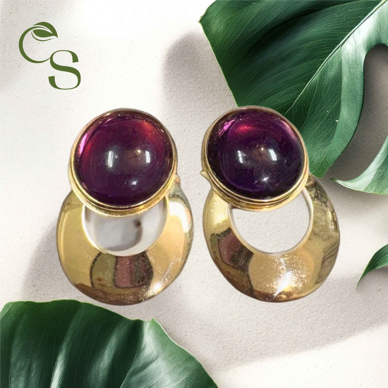 Vintage Chic Gold & Purple Clip-On Earrings