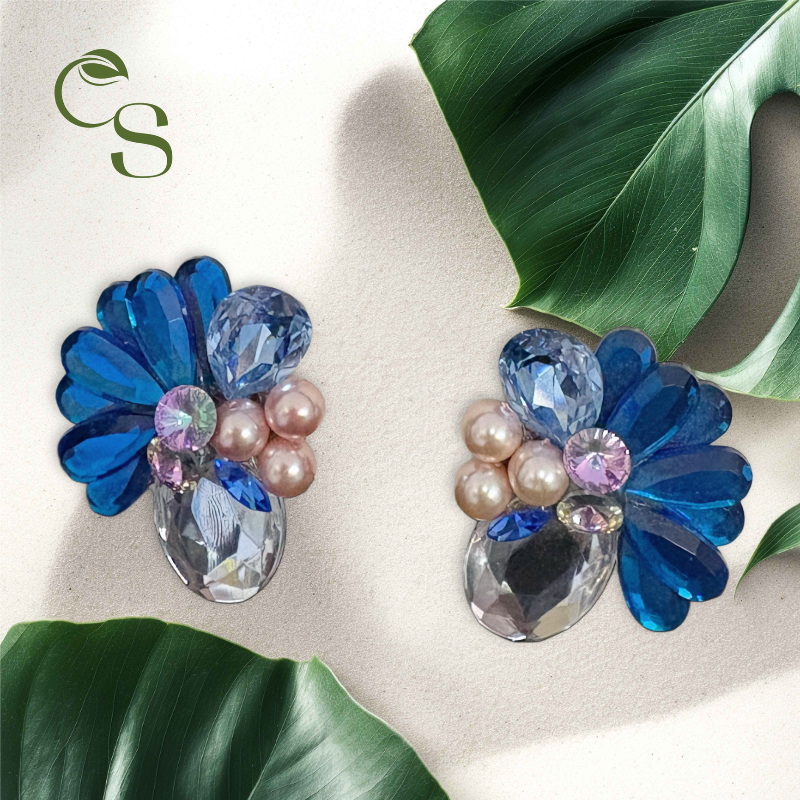 Blue Pearl Garden Clip Earrings