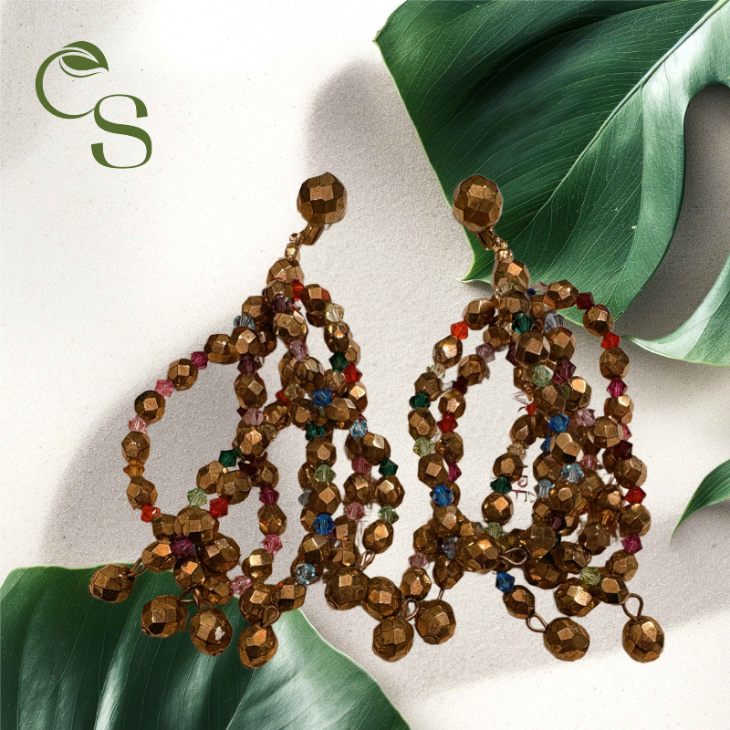 Gold/Multicolor Beaded Clip On Earrings