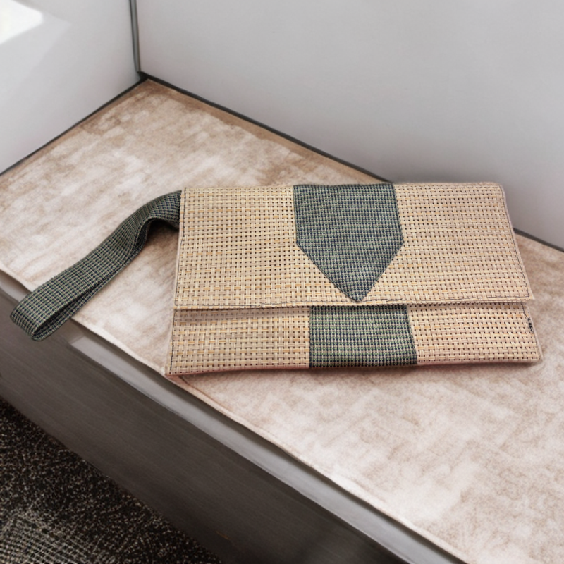 Elegant Tan and Green Pattern Clutch