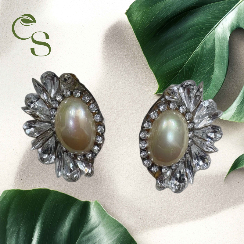 Vintage Luxe Pearl/ Crystal Clip On Earrings