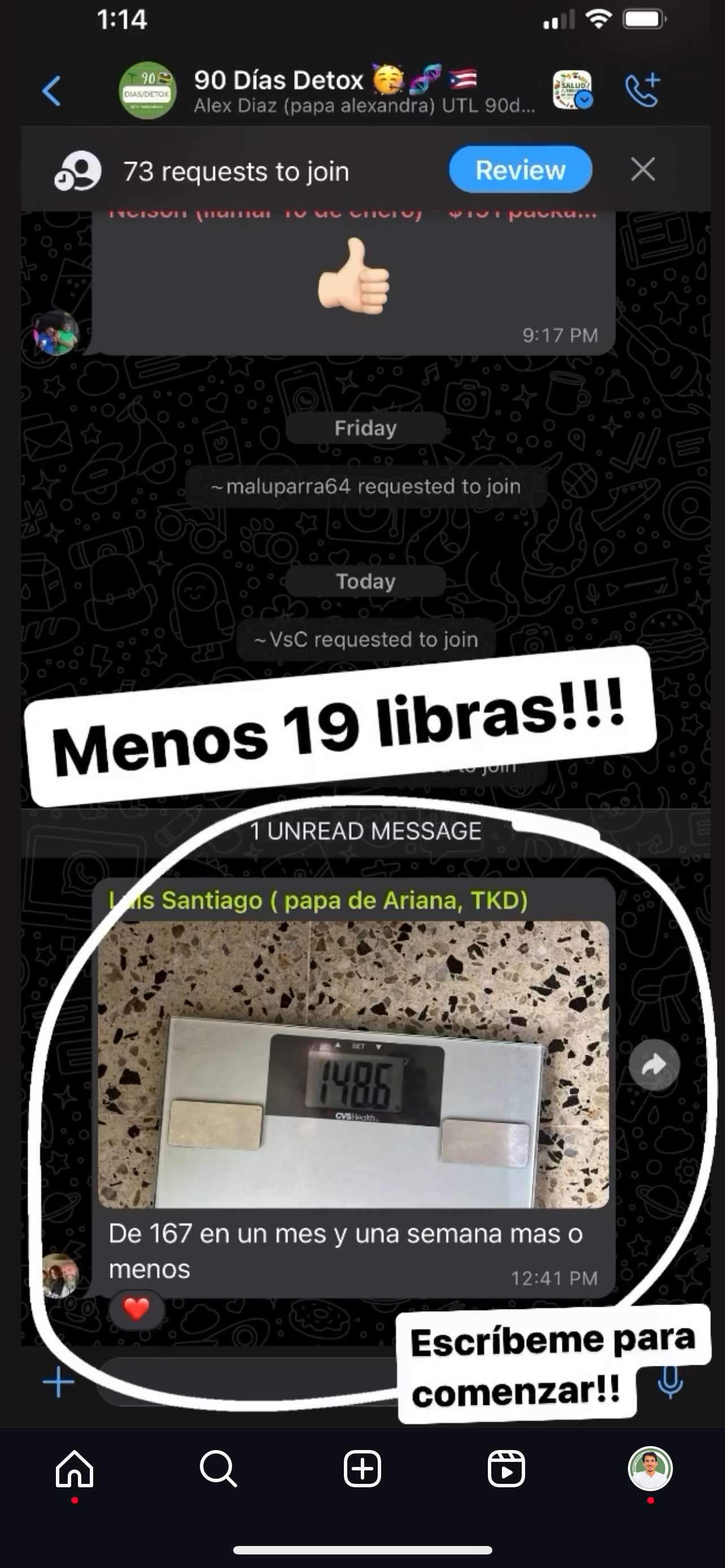 Menos 19 libras en 1 mes y medio.