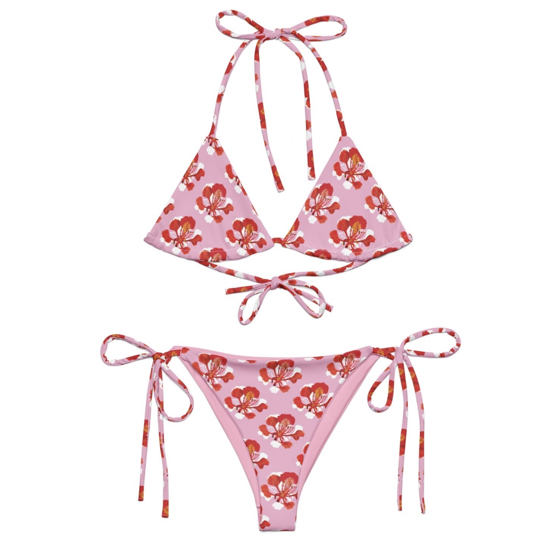 Flamboyán Rosa All-Over Print Recycled String Biki